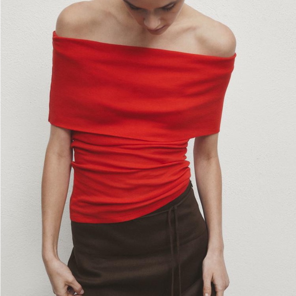 Zara Chic Off-Shoulder Red Top
